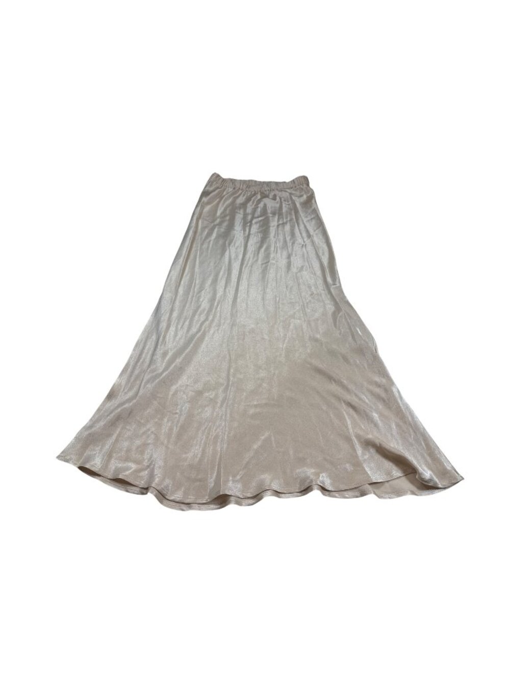 YFB Womens XS Maxi Skirt Satin Elastic Waist Champagne 55% Viscose Blend (F882)